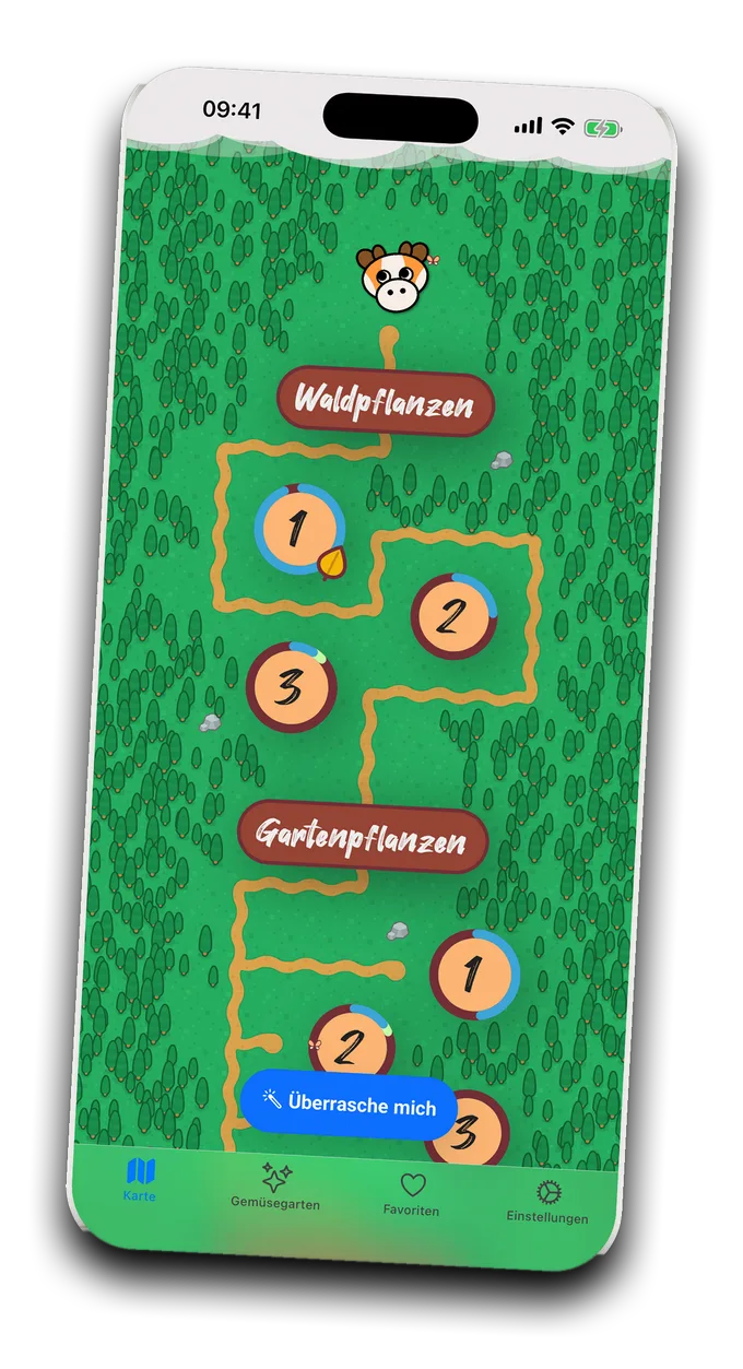 Die Plantneus-Karte mit Wald- und Gartenleveln entlang eines Pfades